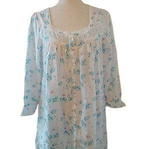 Eileen West Nightgown Button Front Long Sleeve 100% Cotton Women's Small